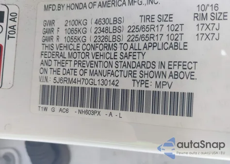 2016 Honda Cr-V Ex-L из США, поврежденный, VIN 5J6RM4H70GL130142